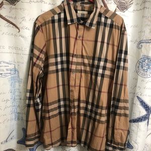 TAN BURBERRY BUTTON DOWN SHIRT